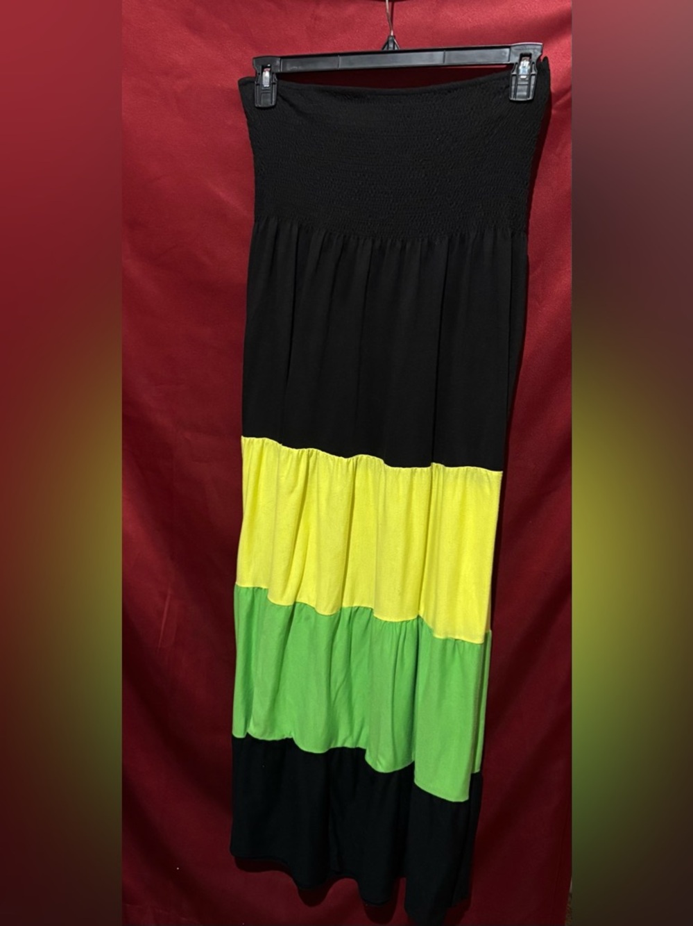 Just Love Black Dress with Contrasting Yellow and Green Panels